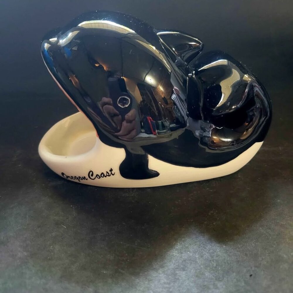 Vintage Ceramic Orca Killer Whale Souvenir Sponge Holder From Oregon Coast